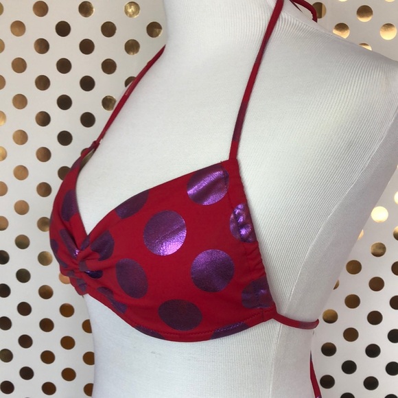 VICTORIAS SECRET Red & Purple Polka Dot Bikini Top - Picture 2 of 4
